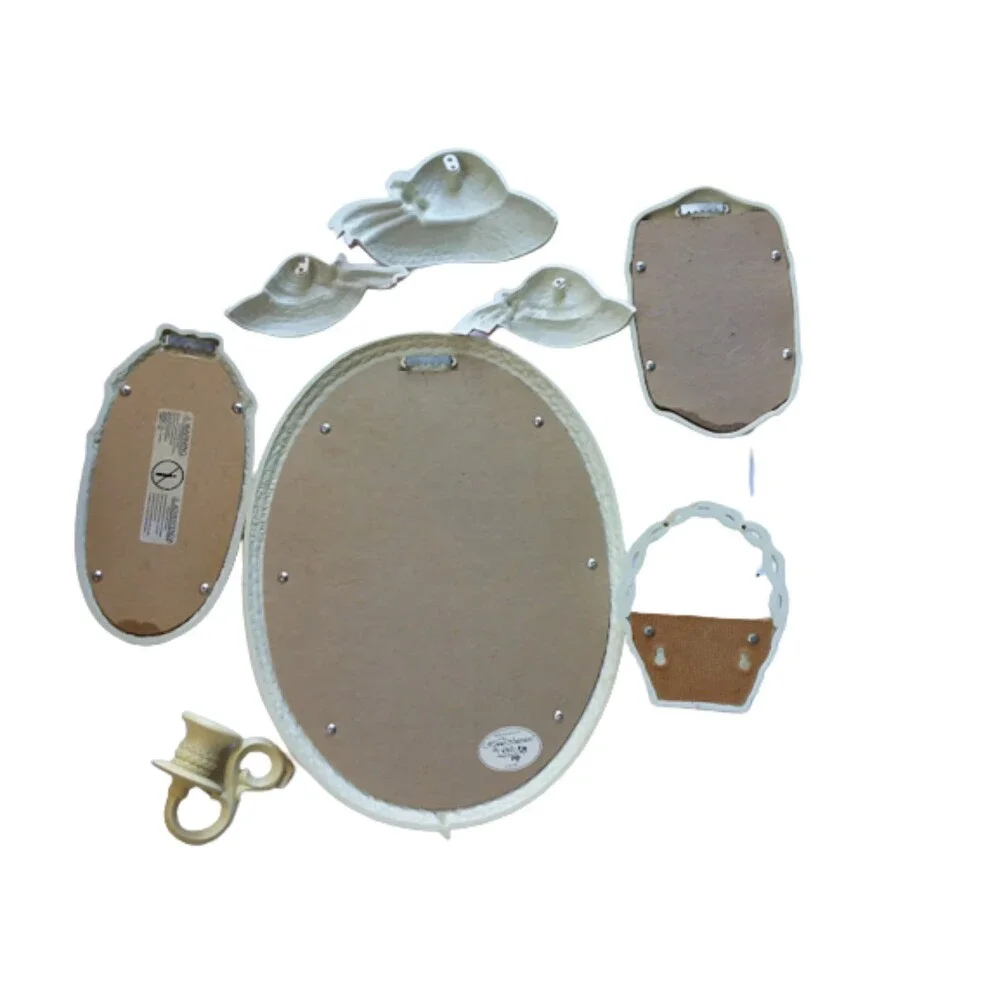Vtg Homco Home Interiors Burwood White Pink Ribbon Mirror Hats Sconces 8pc Set